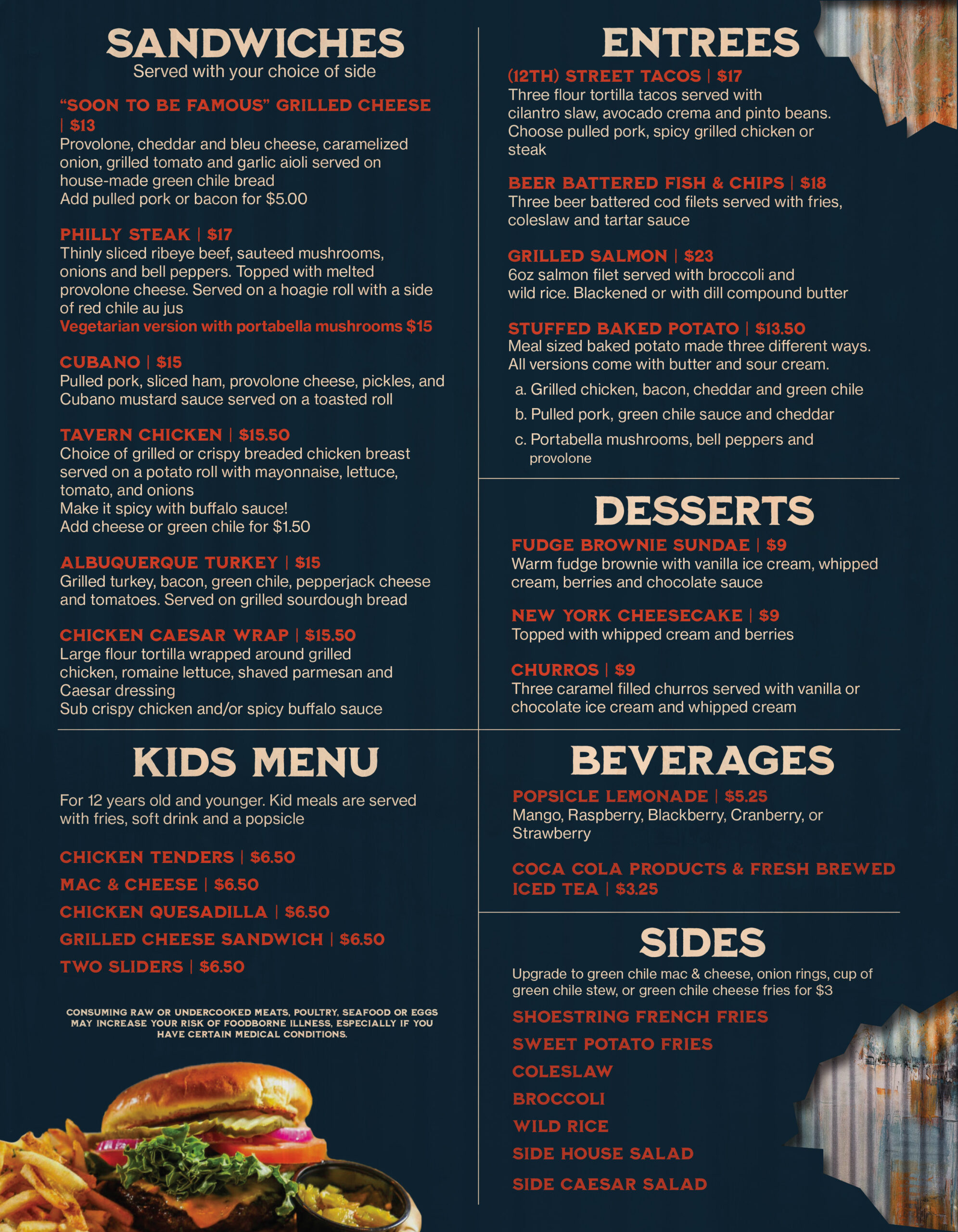 12th Street Tavern Menu